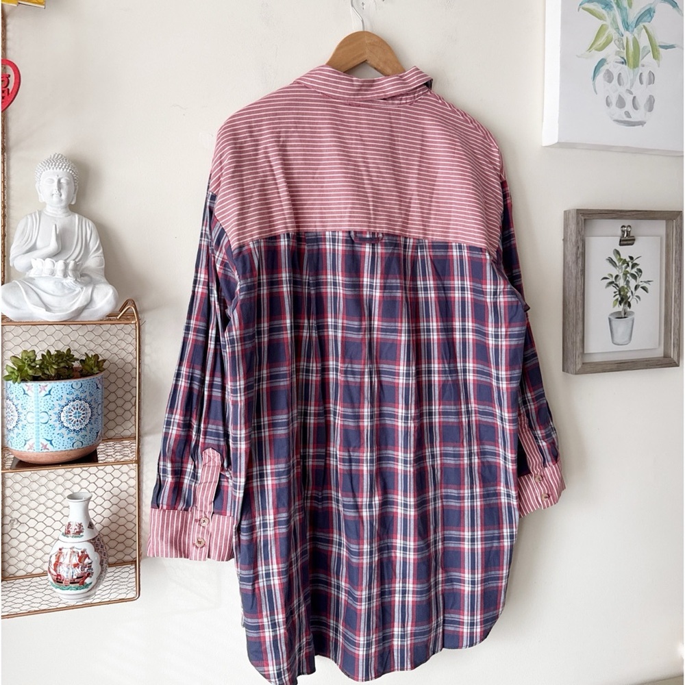 Anthropologie Flannel Boyfriend Buttondown Shirt Plaid Stripe Cotton Size Medium - Picture 10 of 13